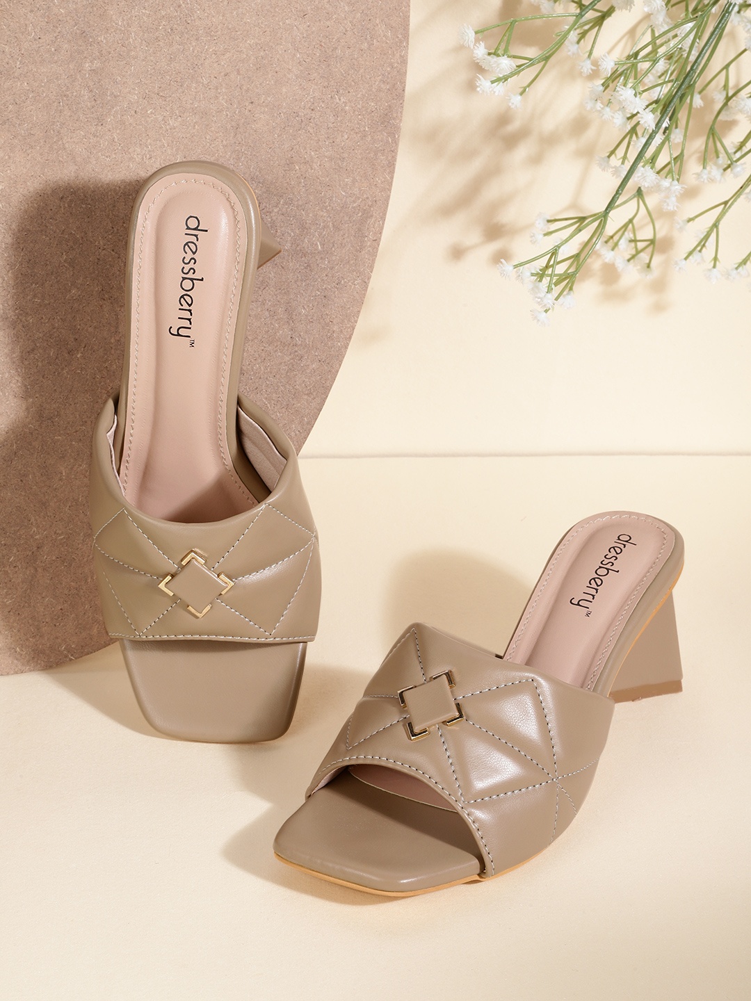 

DressBerry Beige Quilted Block Heels