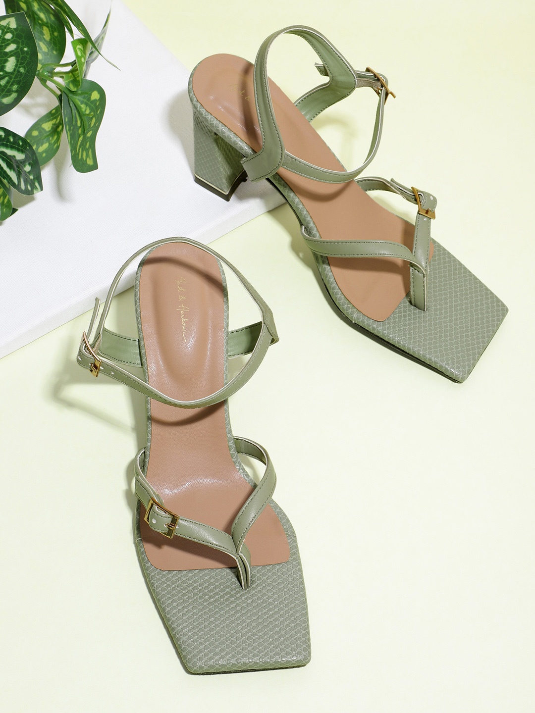 

Mast & Harbour Block Heels with Buckle Detail, Sea green