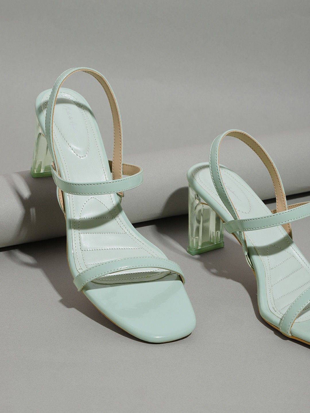 

Mast & Harbour Women Mint Green Solid Block Heel Sandals