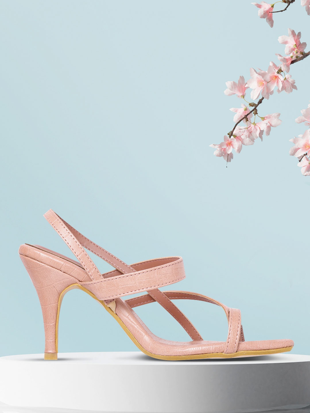 

DressBerry Women Peach-Coloured Croc Textured Slim Heels