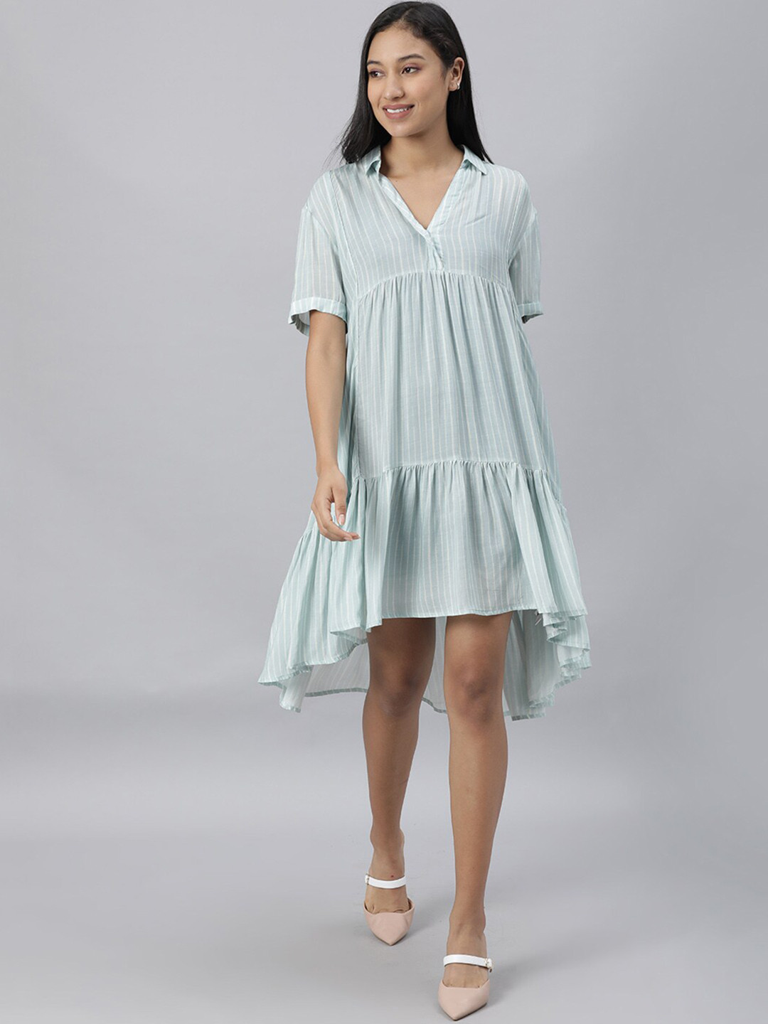 

RAREISM Blue Striped A-Line Dress