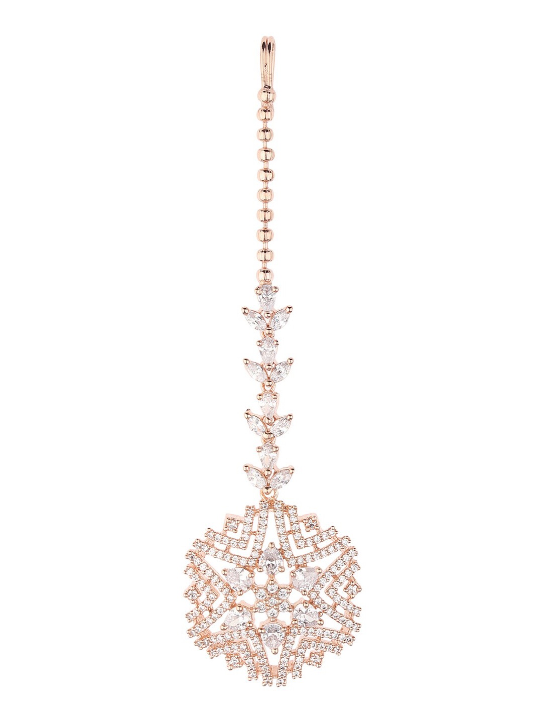 

Runjhun Rose Gold-Plated & White AD-Studded Maang Tikka