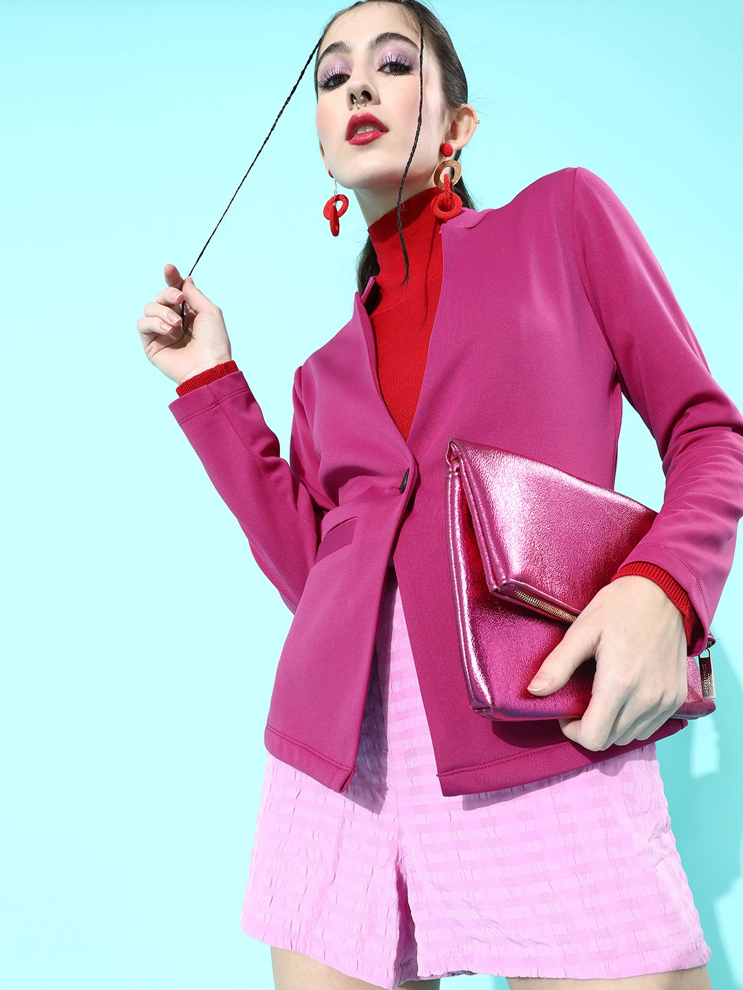 

KASSUALLY Women Bright Fuchsia Solid Blazer