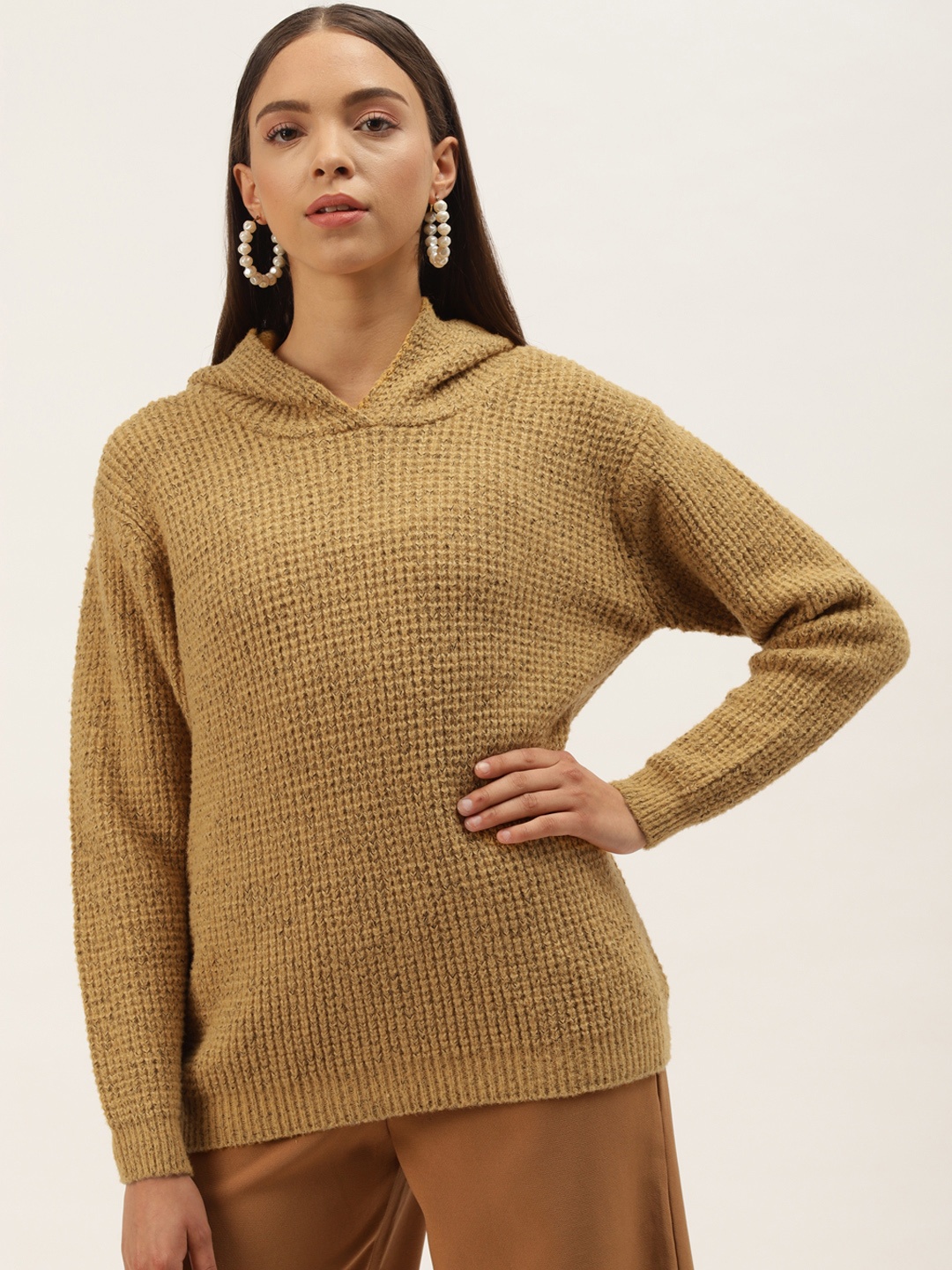 

BROOWL Women Mustard Yellow Woollen Pullover