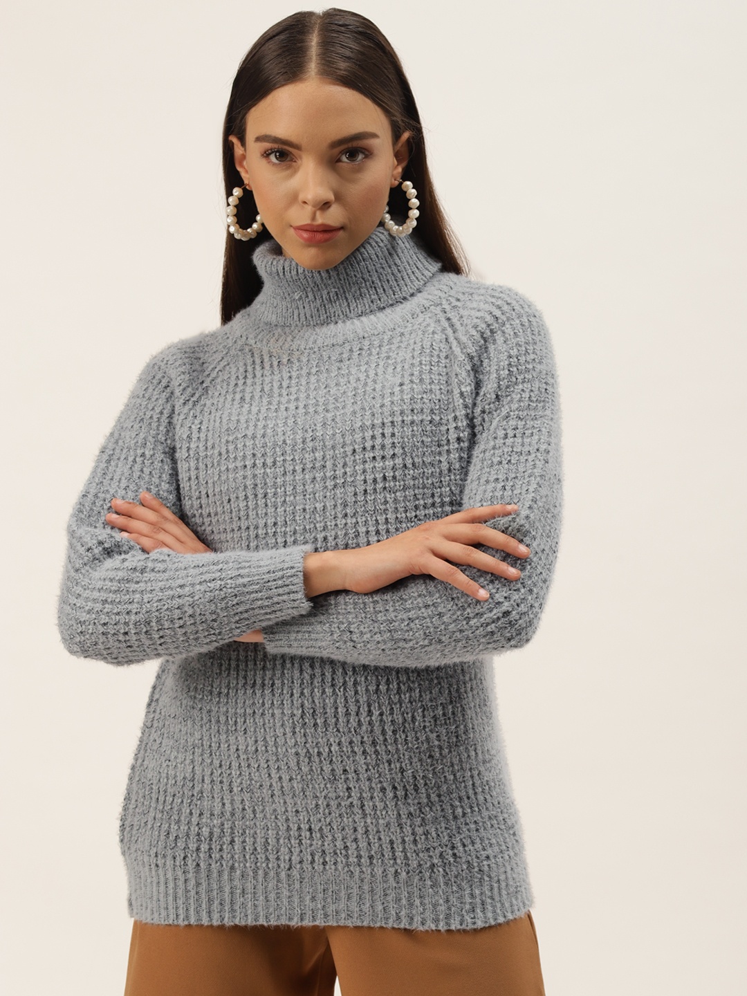 

BROOWL Women Grey Woollen Pullover