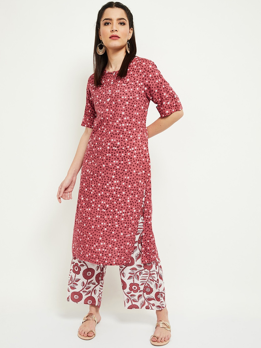 

max Women Pink Ethnic Motifs Printed Regular Kurta with Palazzos