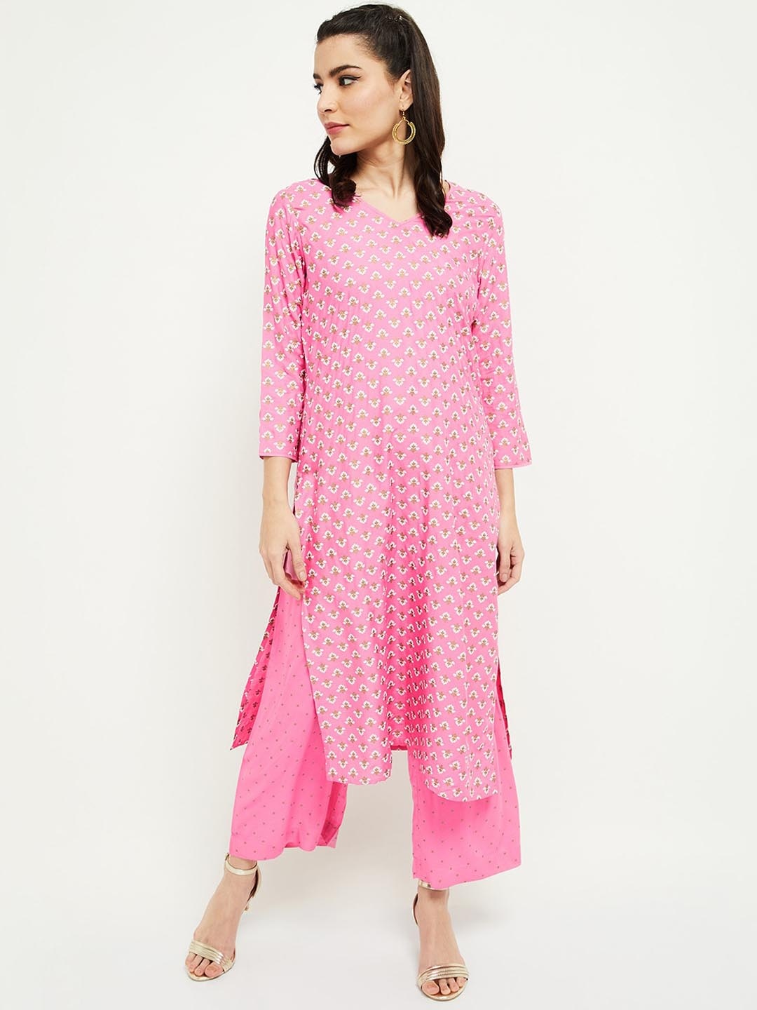 

max Women Pink Ethnic Motifs Printed Regular Kurta with Palazzos