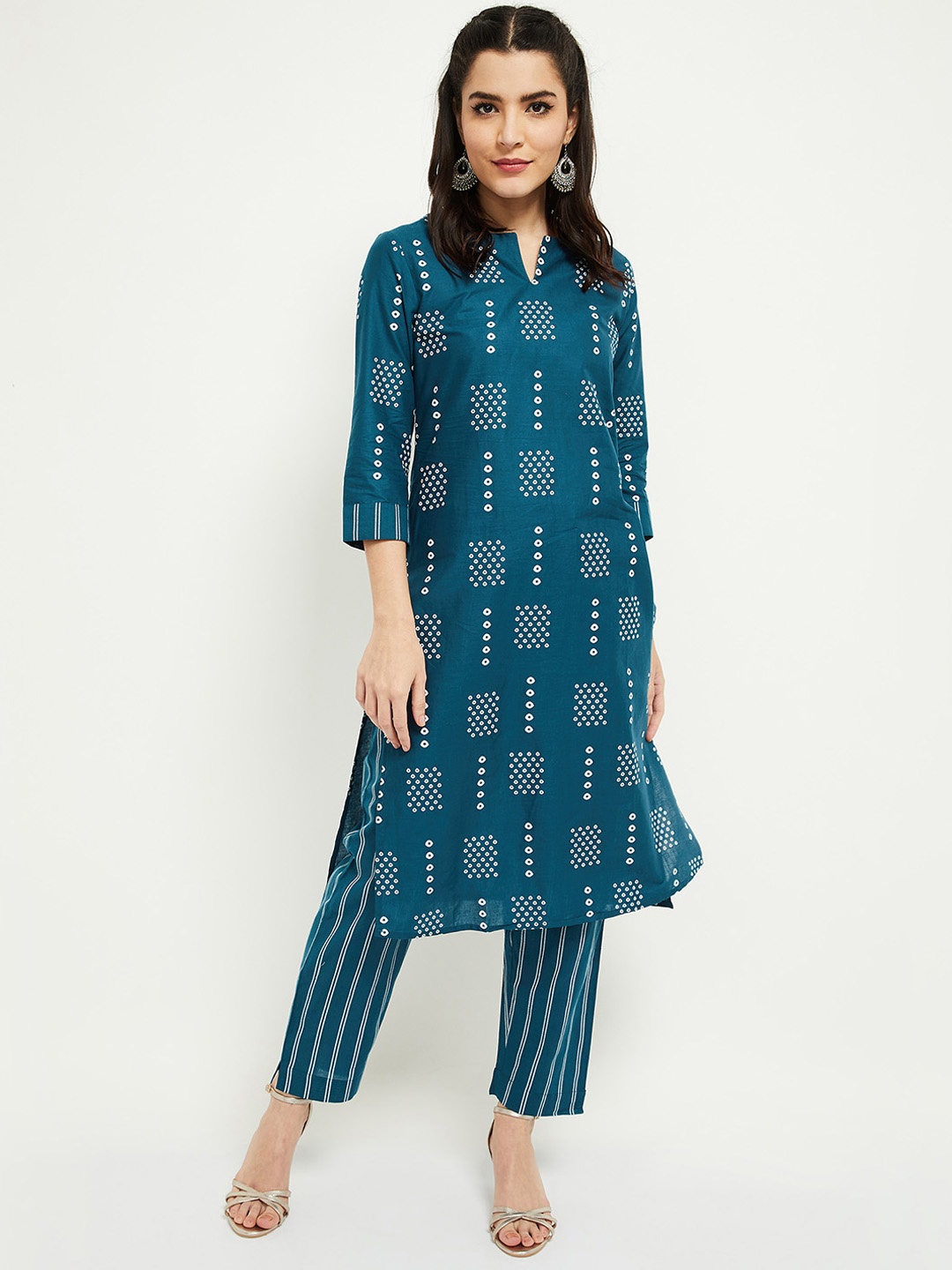 

max Women Blue Printed Regular Pure Cotton Kurta with Trousers