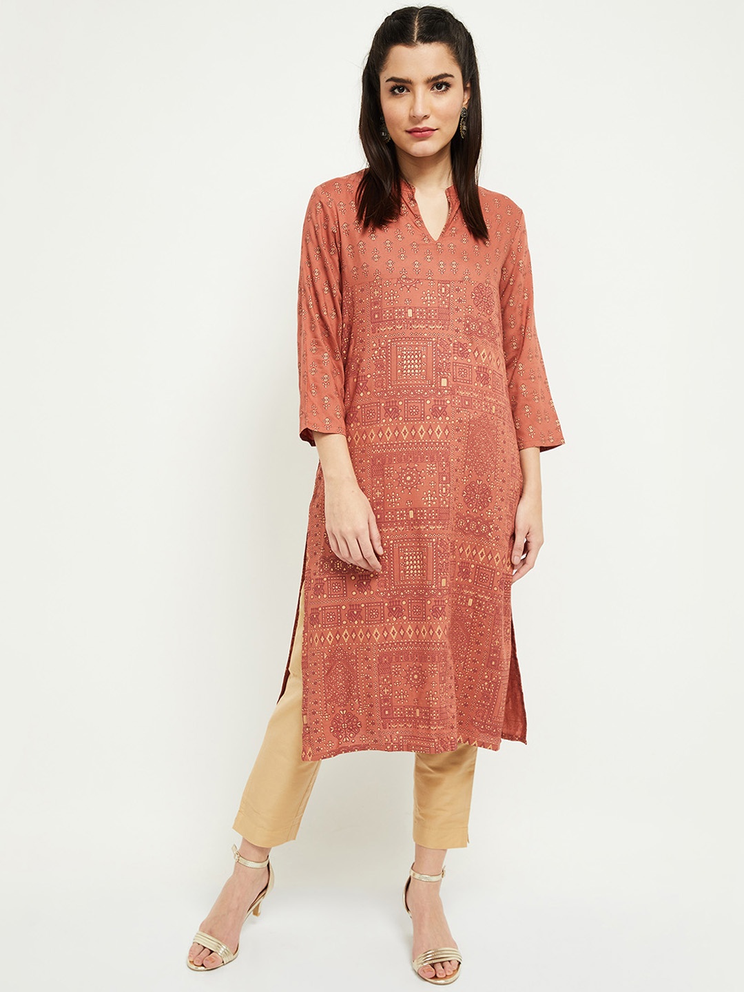 

max Women Beige Regular Kurta with Trousers