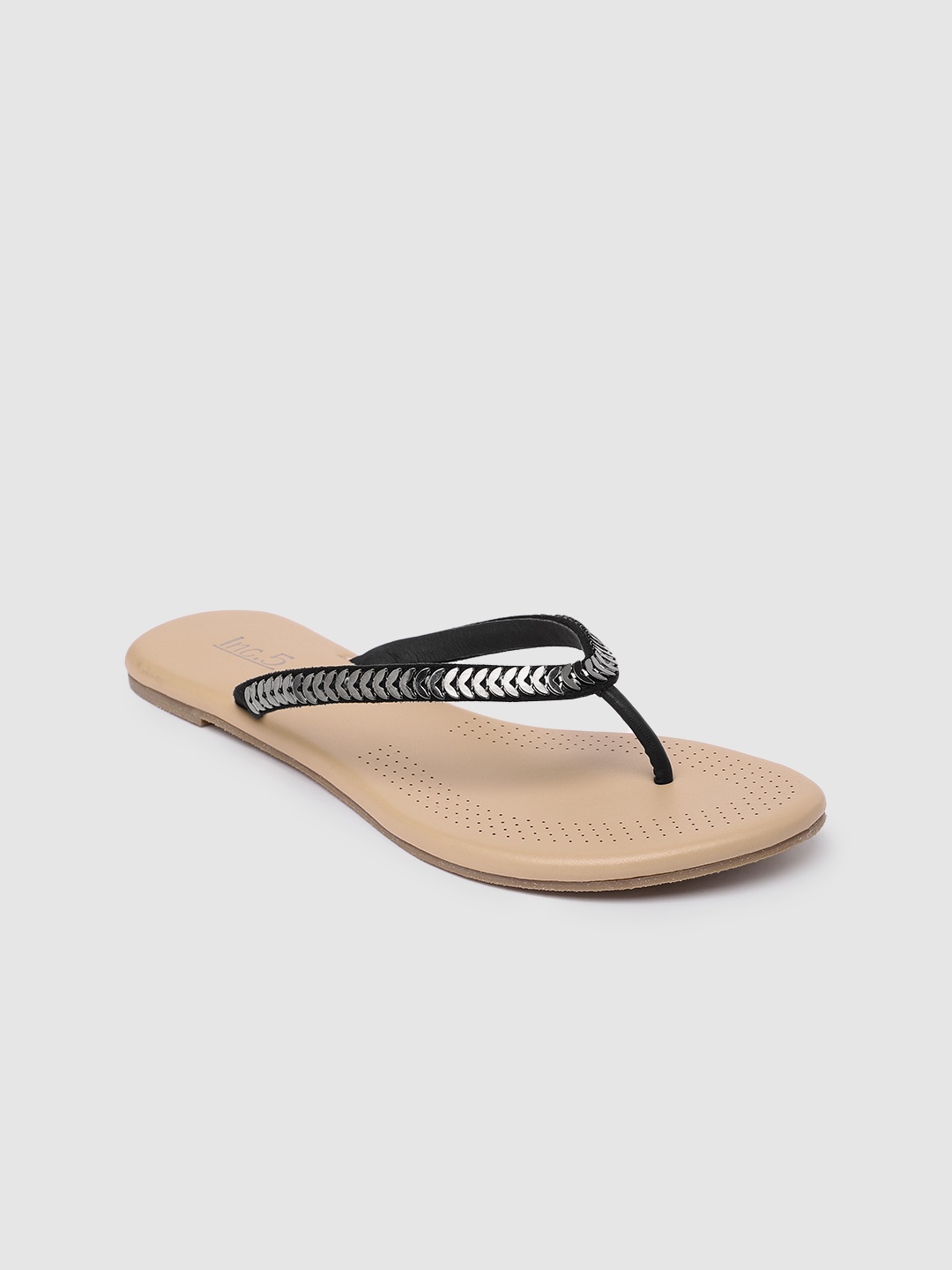 

Inc 5 Women Black Embellished T-Strap Flats