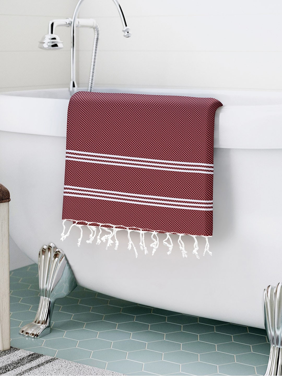 

Story@home Unisex Magenta Checkered Unit Bath Towel