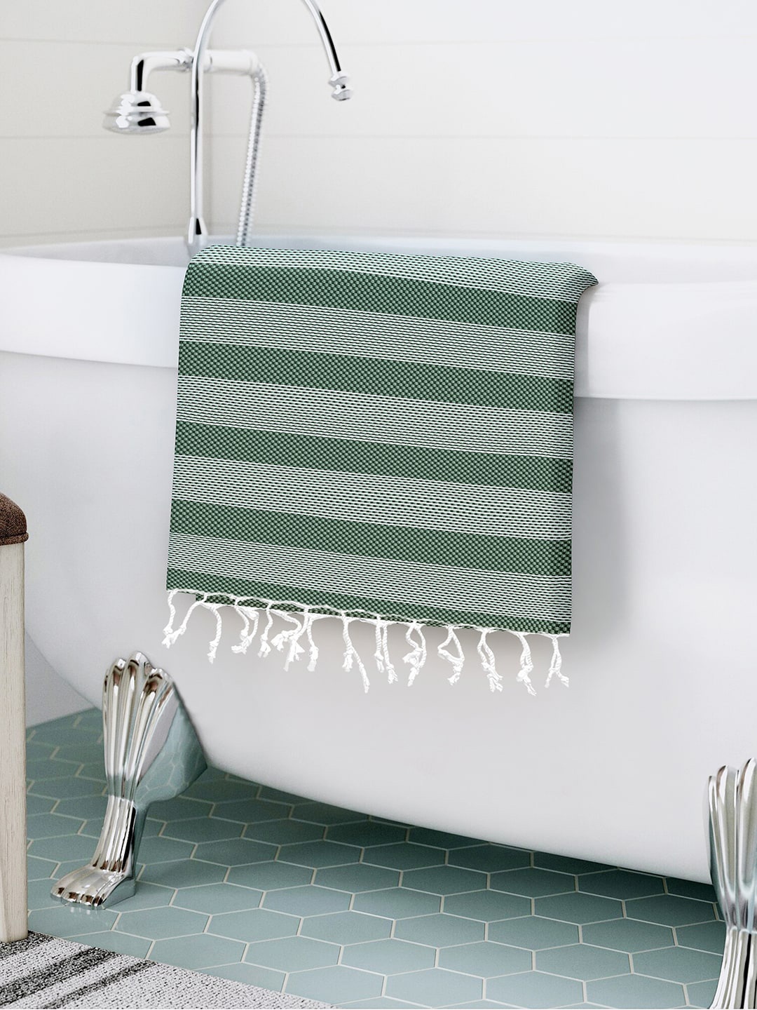 

Story@home Green & White Striped Pure Cotton 200 GSM Bath Towel