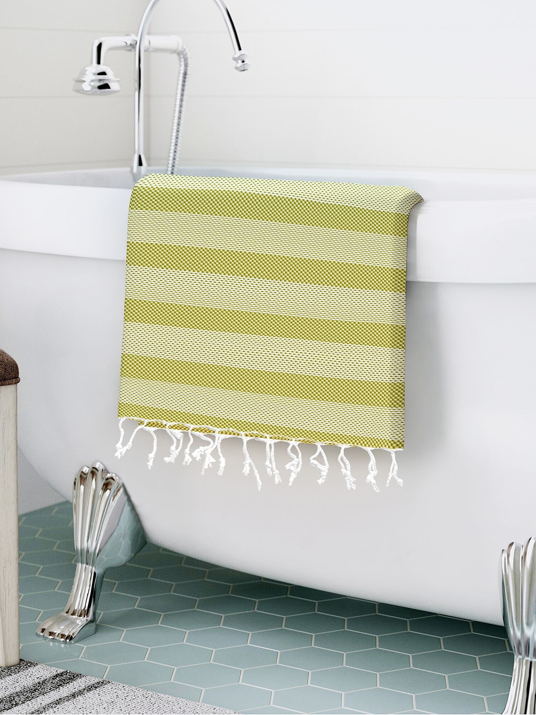 

Story@home Olive Green Striped Pure Cotton 200 GSM Bath Towel