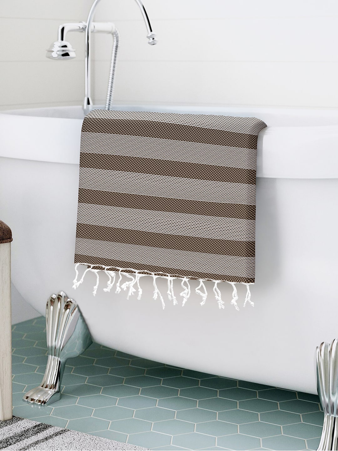 

Story@home Brown & White Striped 200 GSM Pure Cotton Bath Towel