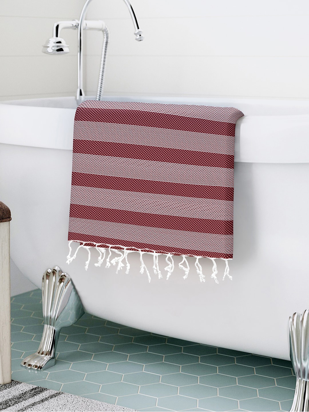 

Story@home Magenta 100% Cotton 200 TC Striped Bath Towel
