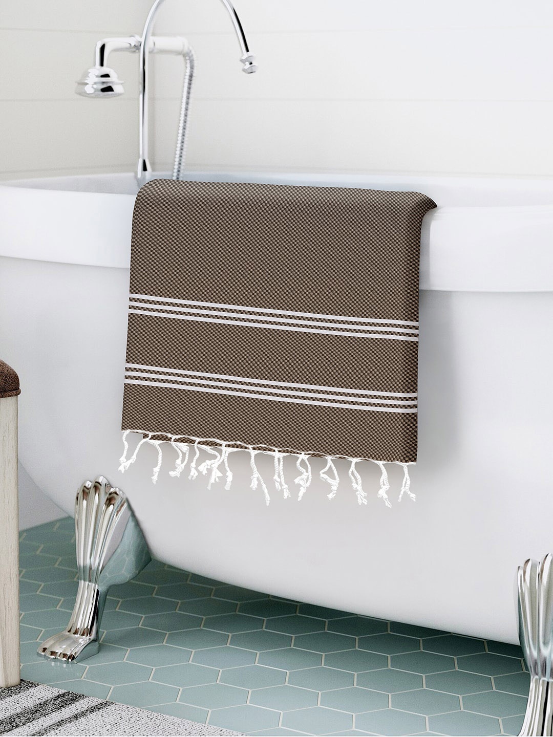 

Story@home Brown & White Checkered Pure Cotton 200 GSM Bath Towel