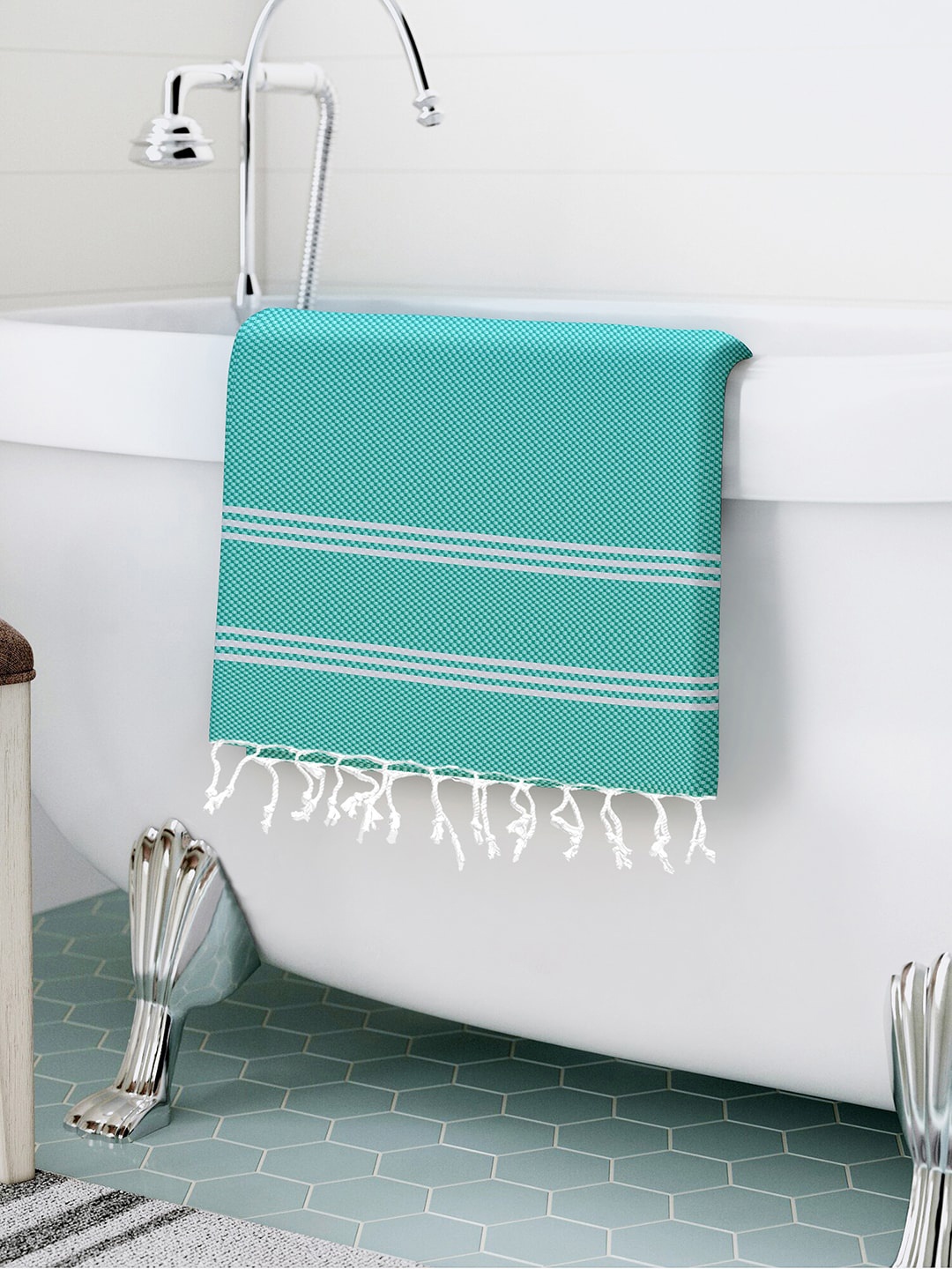 

Story@home Teal & White Checkered 200 GSM Pure Cotton Towel