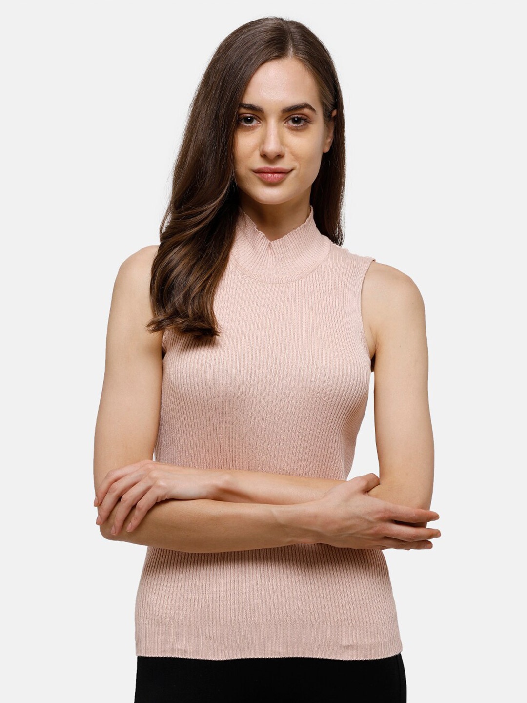 

98 Degree North High Neck Cotton Fitted Top, Pink