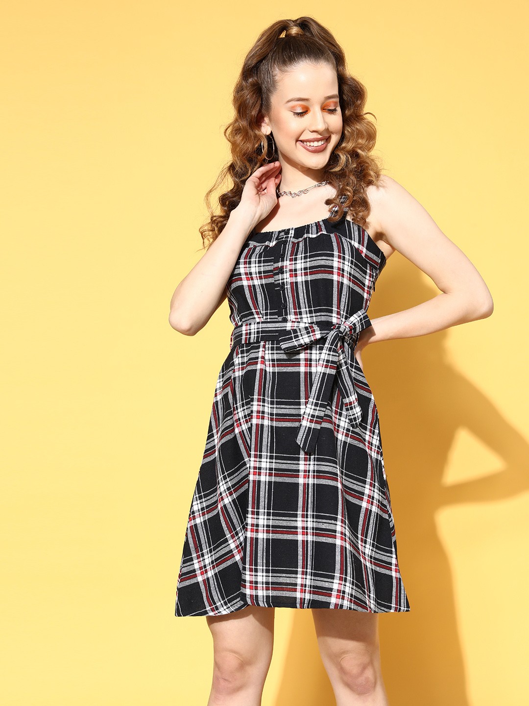 

DressBerry Deep Navy Blue Checked Noughties Spaghetti Dress