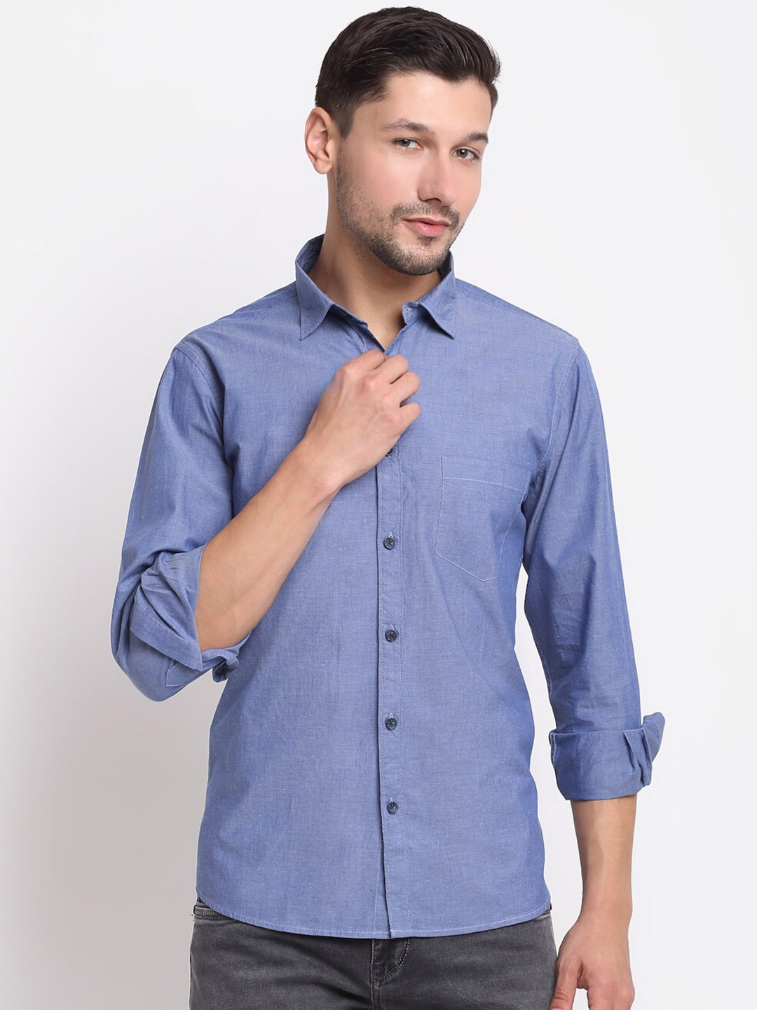 

Cantabil Men Blue Opaque Casual Shirt