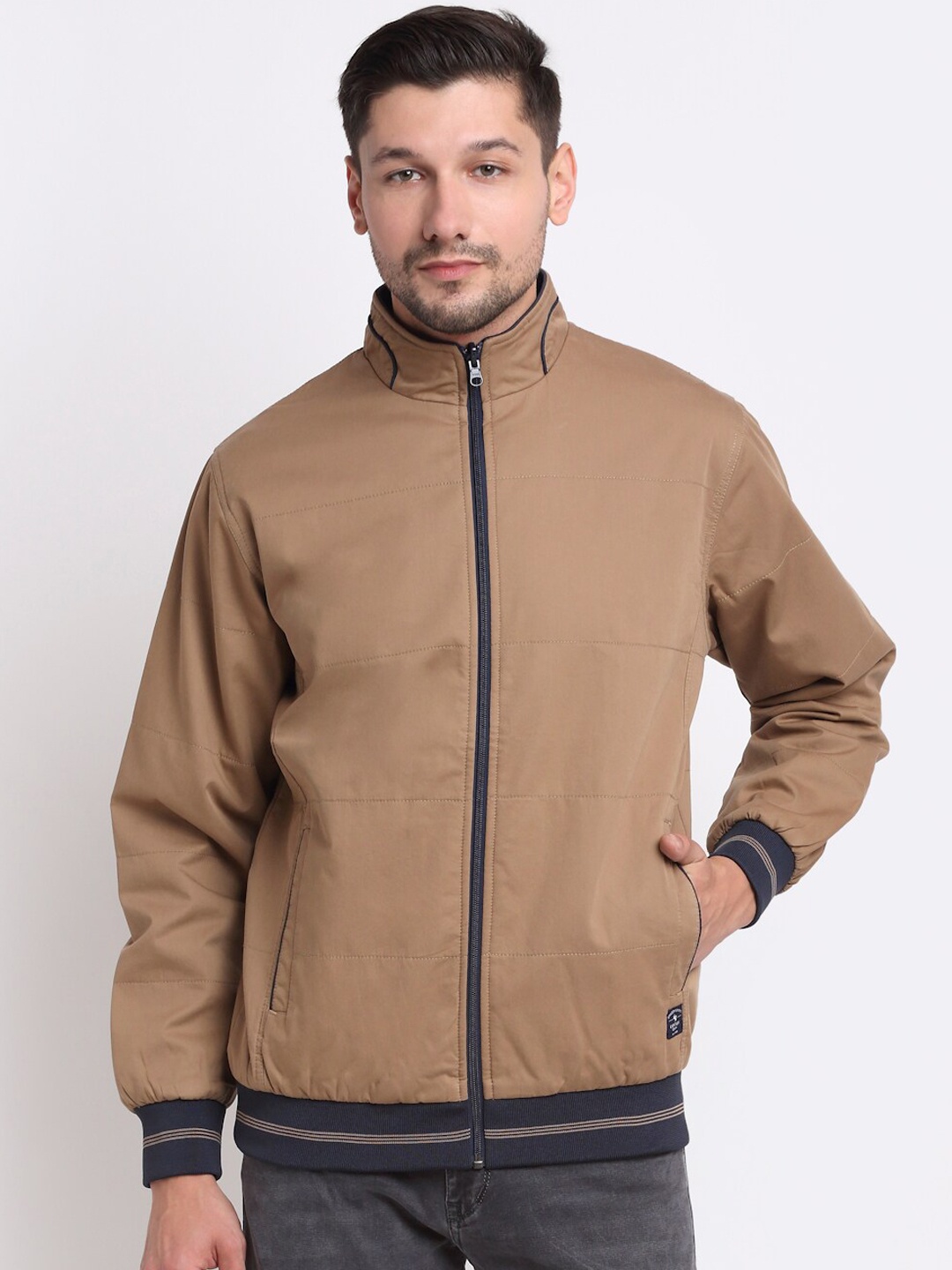 

Cantabil Men Khaki Brown Bomber Jacket