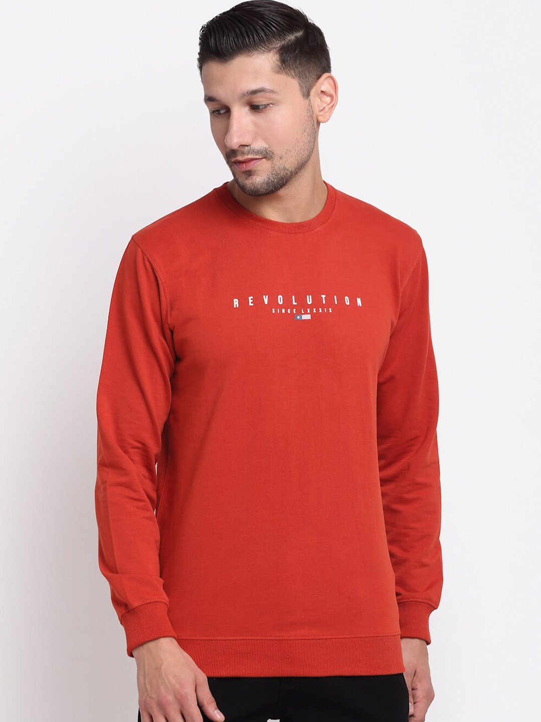 

Cantabil Men Rust & White Printed Round Neck T-shirt