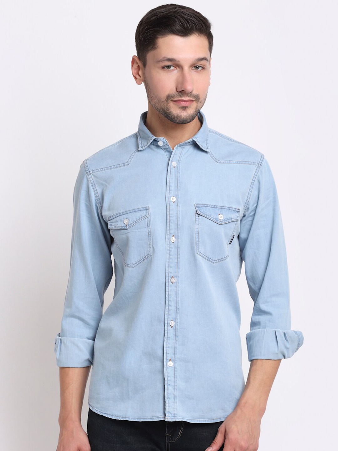 

Cantabil Men Blue Opaque Casual Shirt