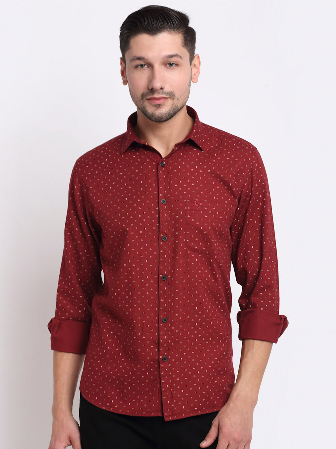 

Cantabil Men Maroon Regular Fit Printed Casual Shirt