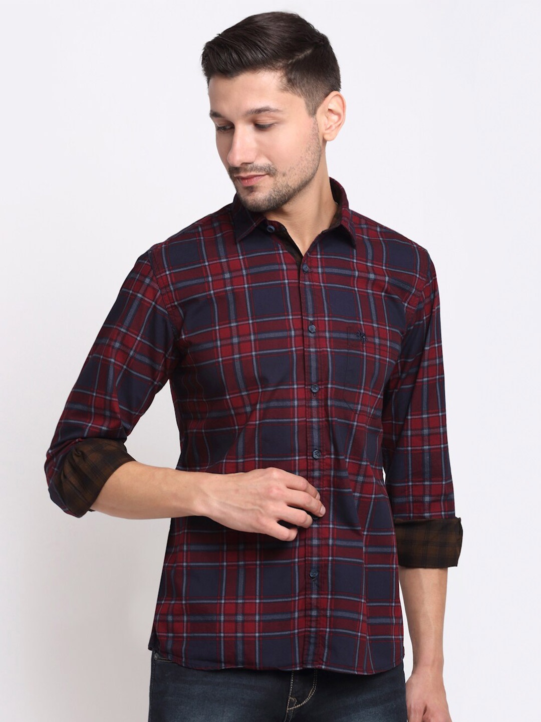 

Cantabil Men Maroon Tartan Checks Opaque Checked Casual Shirt