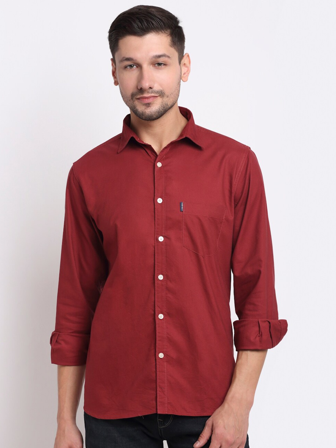 

Cantabil Men Maroon Pure Cotton Solid Casual Shirt