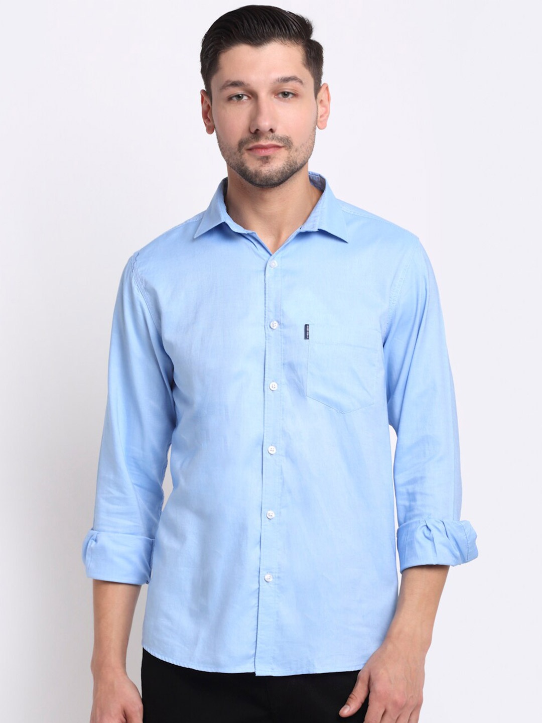 

Cantabil Men Blue Solid Opaque Pure Cotton Casual Shirt