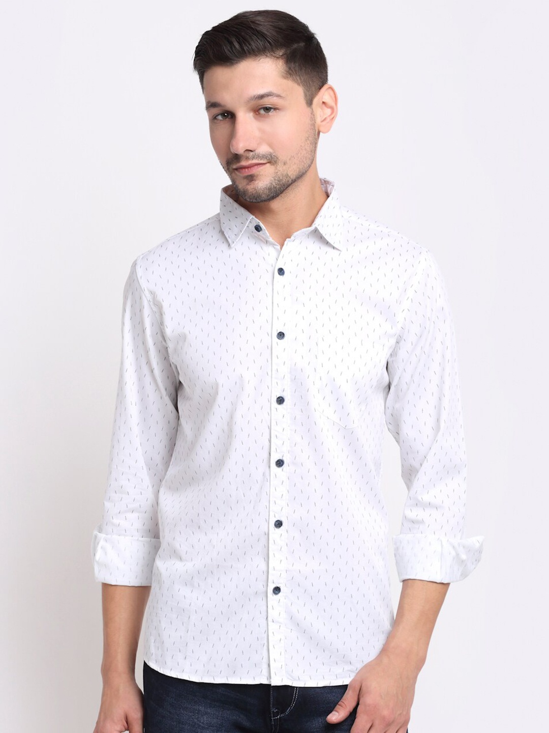 

Cantabil Men White Opaque Printed Casual Shirt