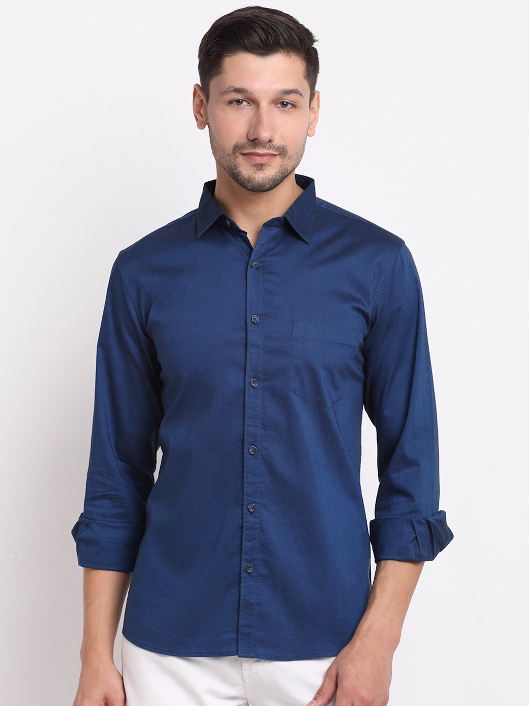 

Cantabil Men Blue Opaque Casual Shirt