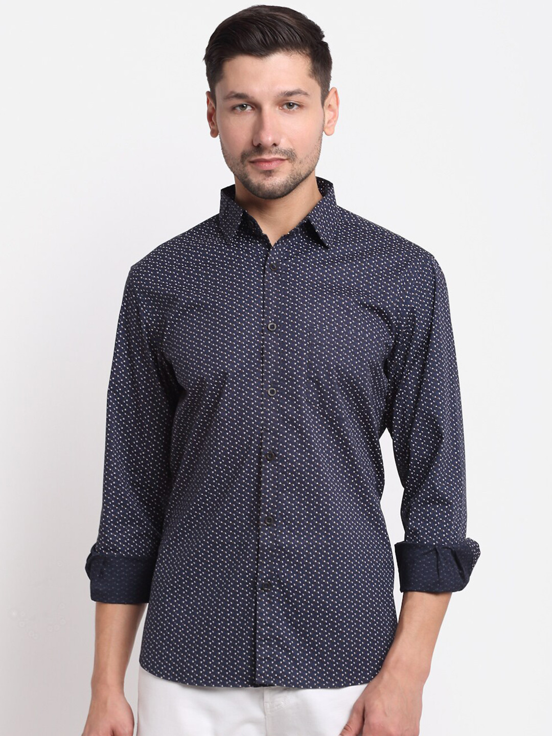 

Cantabil Men Navy Blue & Brown Printed Pure Cotton Casual Shirt