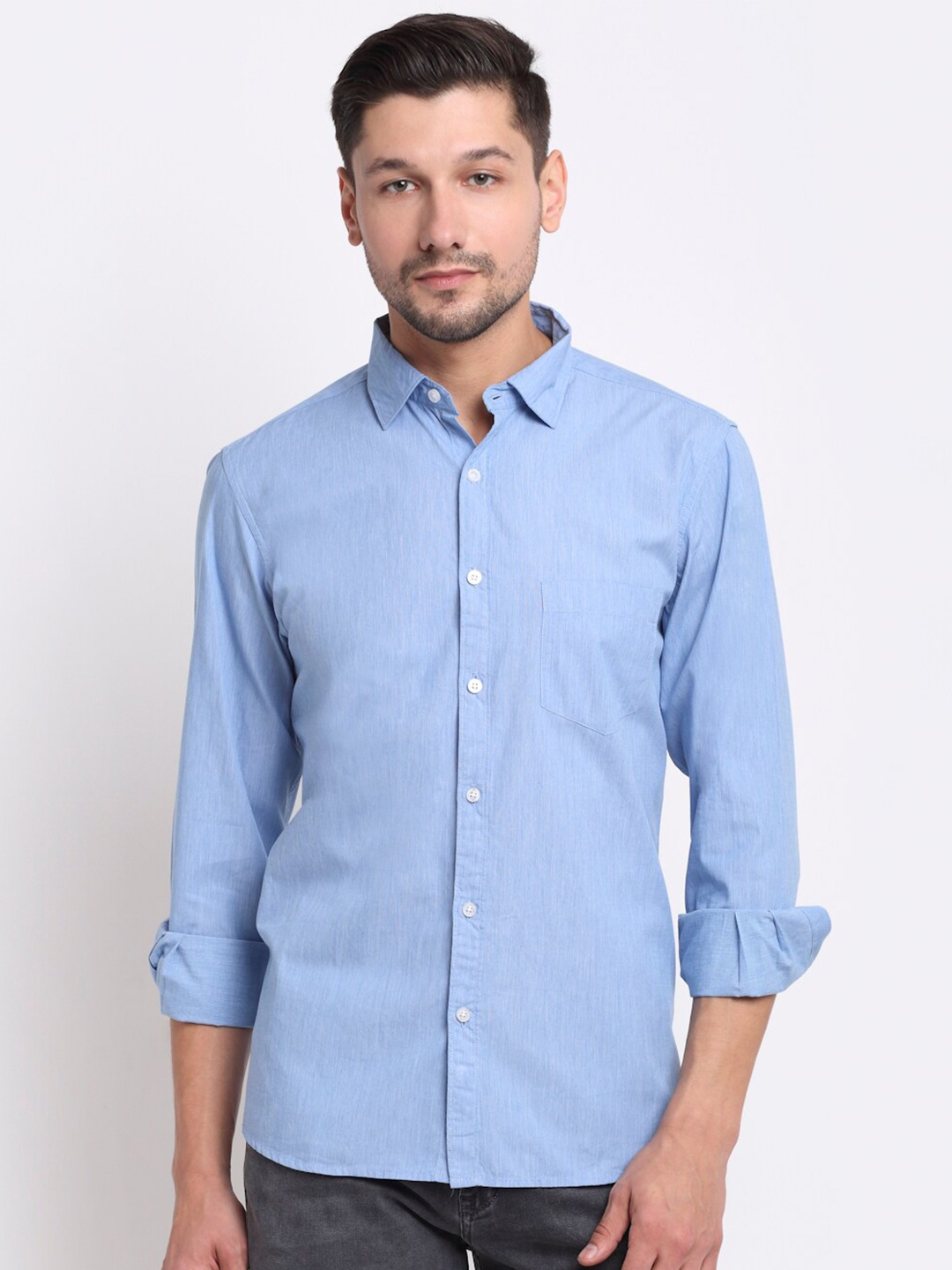 

Cantabil Men Blue Opaque Casual Shirt