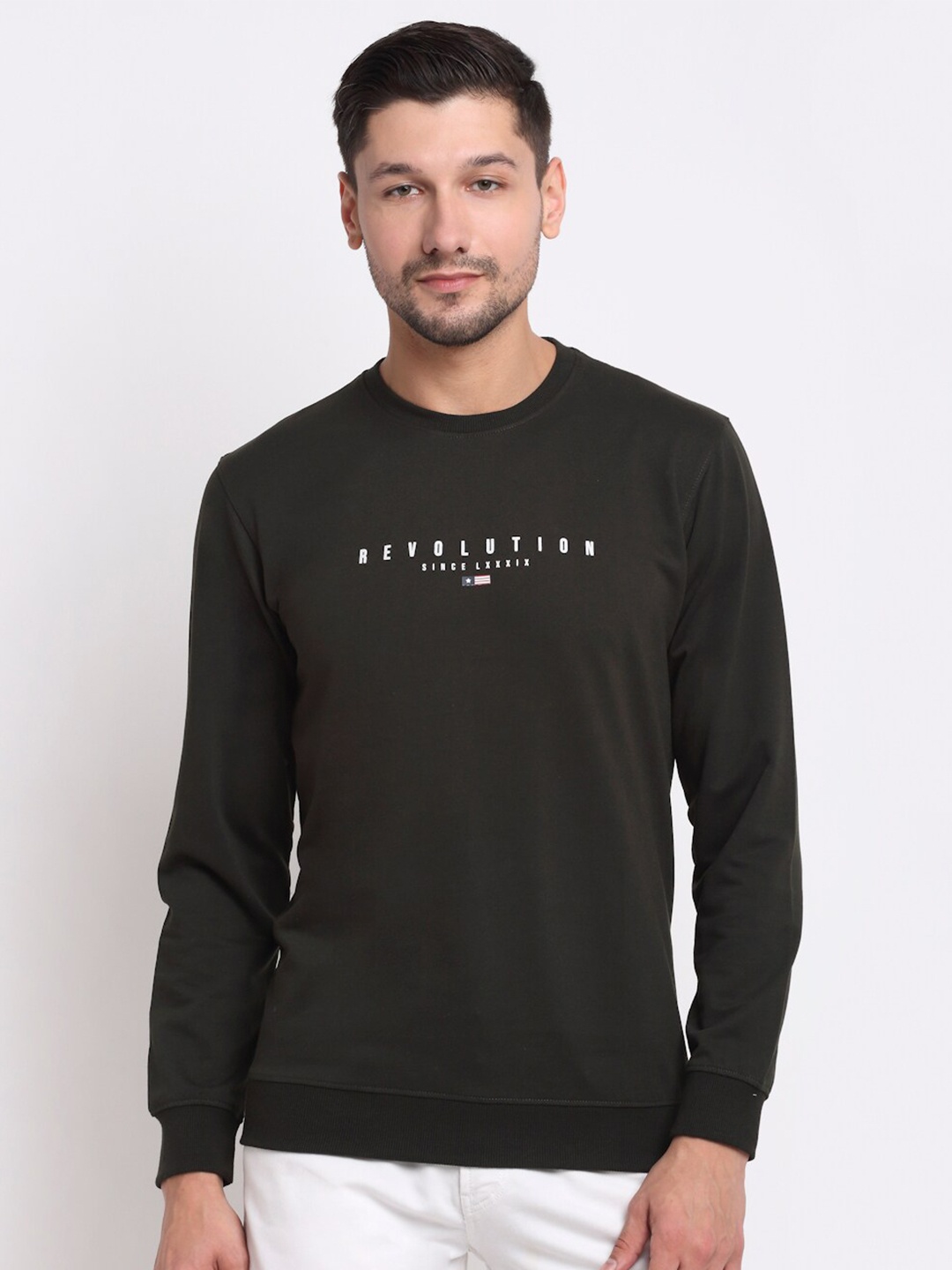 

Cantabil Men Olive & White Printed Round Neck T-shirt