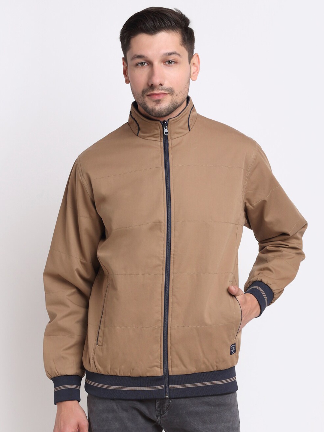 

Cantabil Men Khaki & Black Wool Cardigan