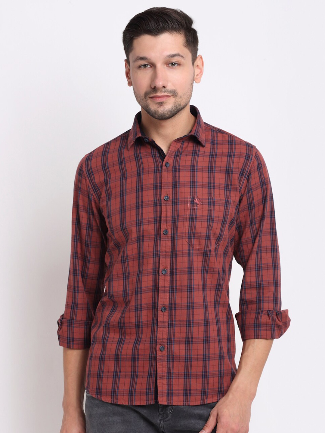 

Cantabil Men Brown Opaque Checked Casual Cotton Shirt