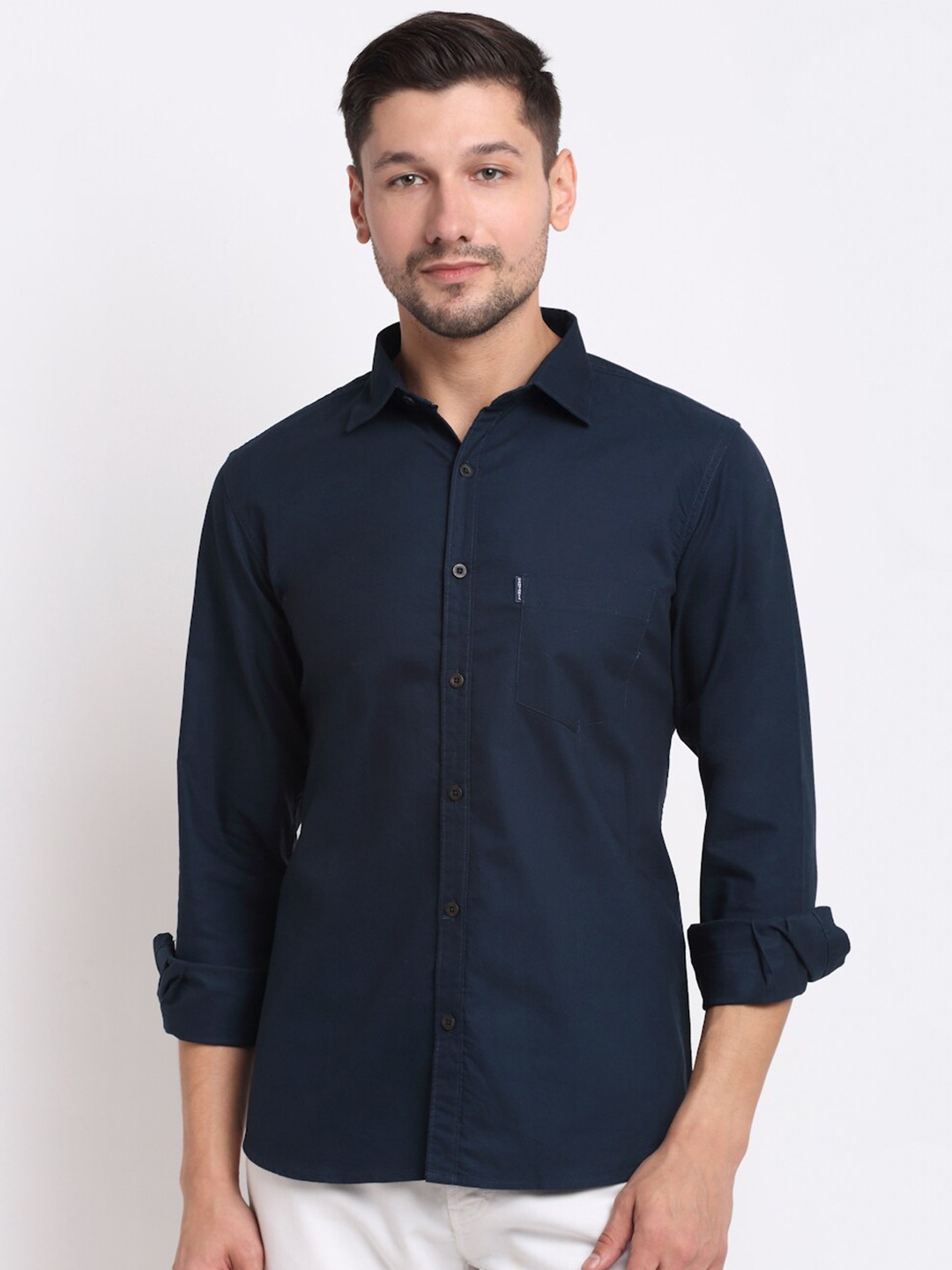 

Cantabil Men Navy Blue Opaque Casual Shirt