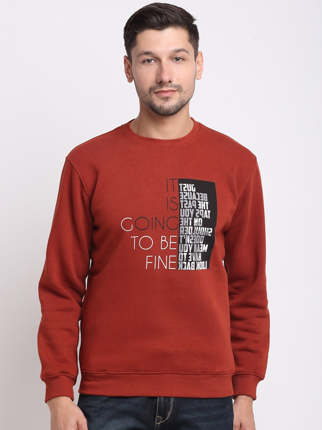 

Cantabil Men Rust Printed Sweatshirt