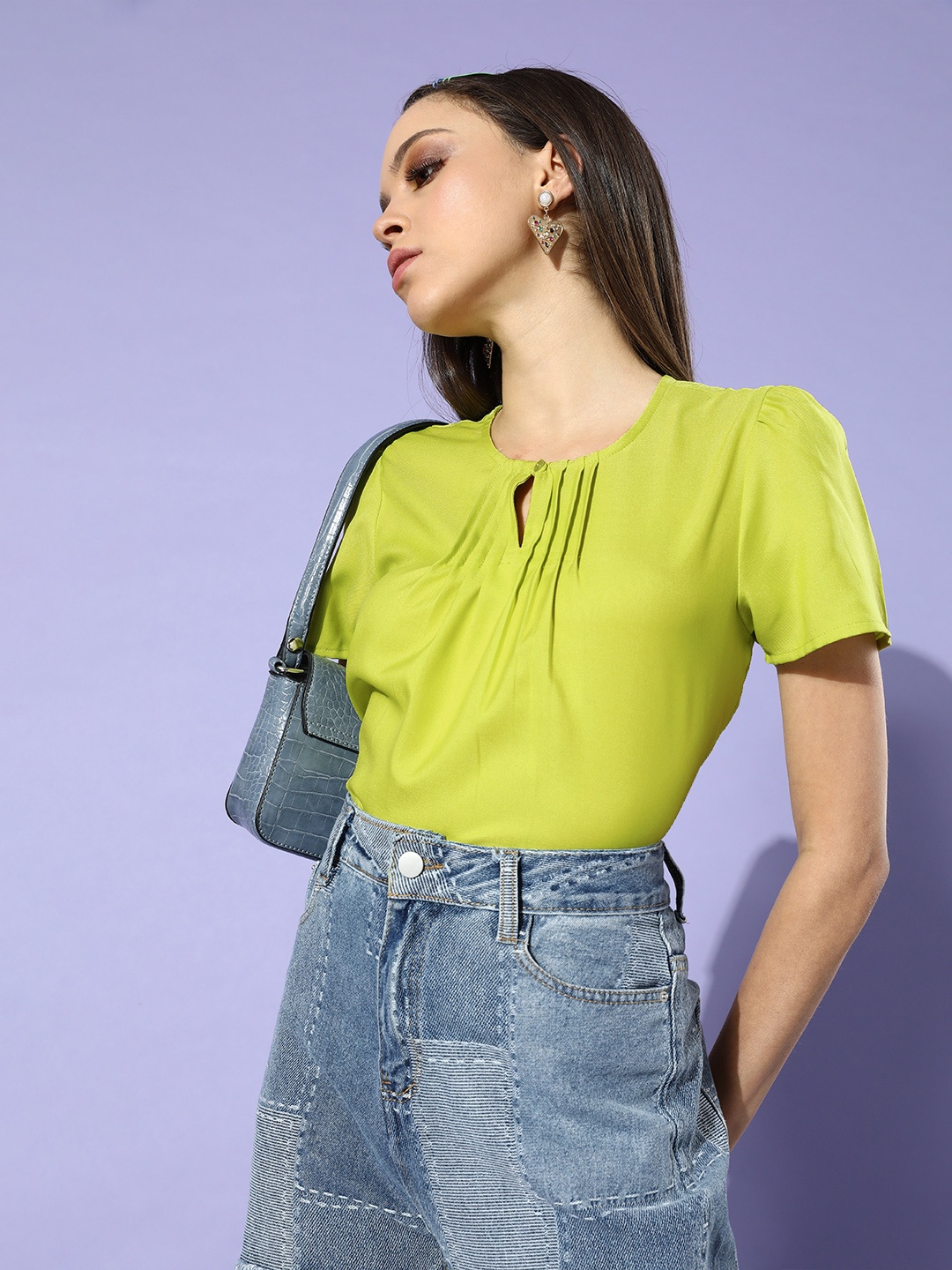 

DressBerry Women Gorgeous Green Solid Pleated Form Top