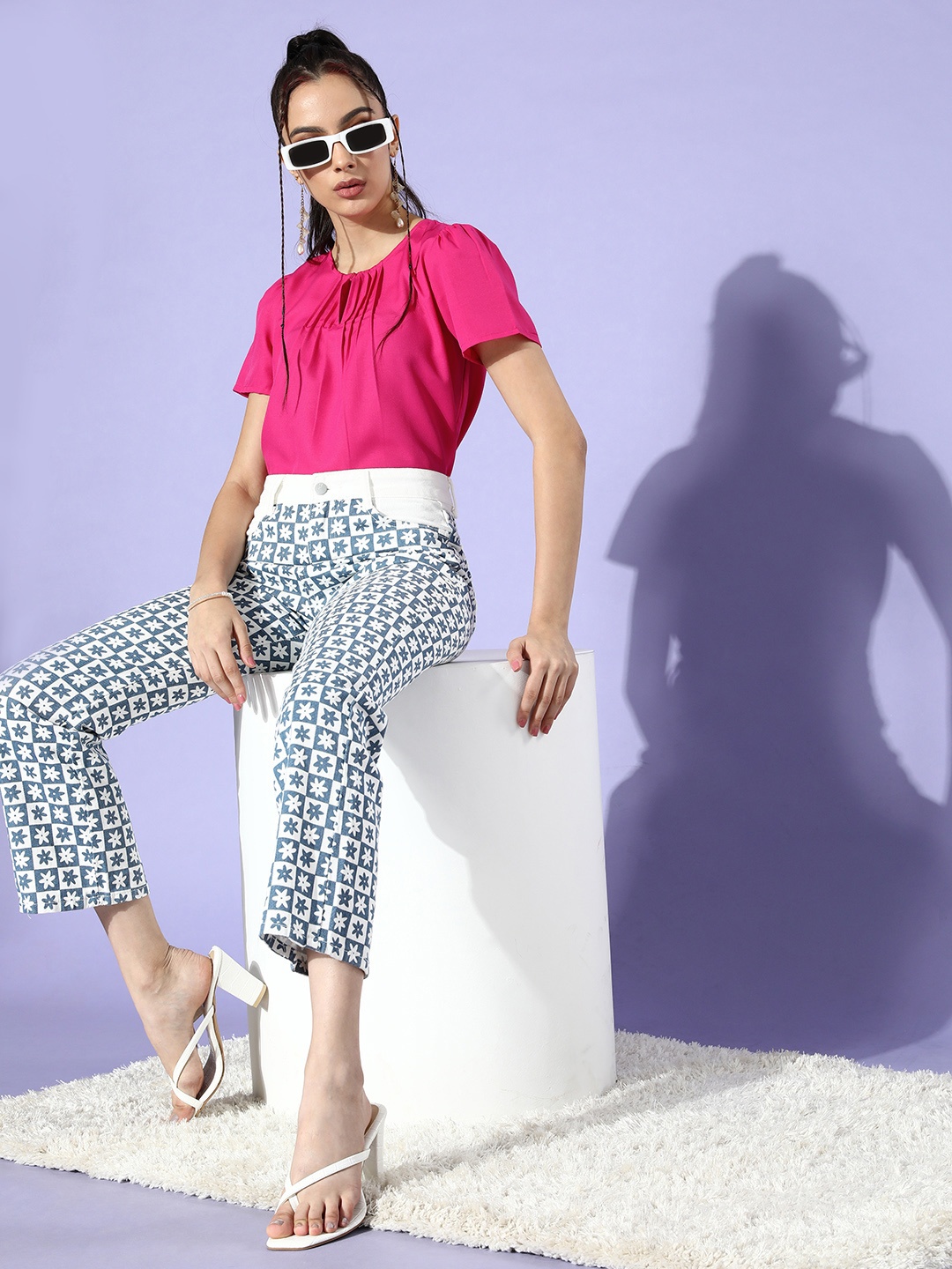 

DressBerry Women Stunning Magenta Solid Pleated Form Top