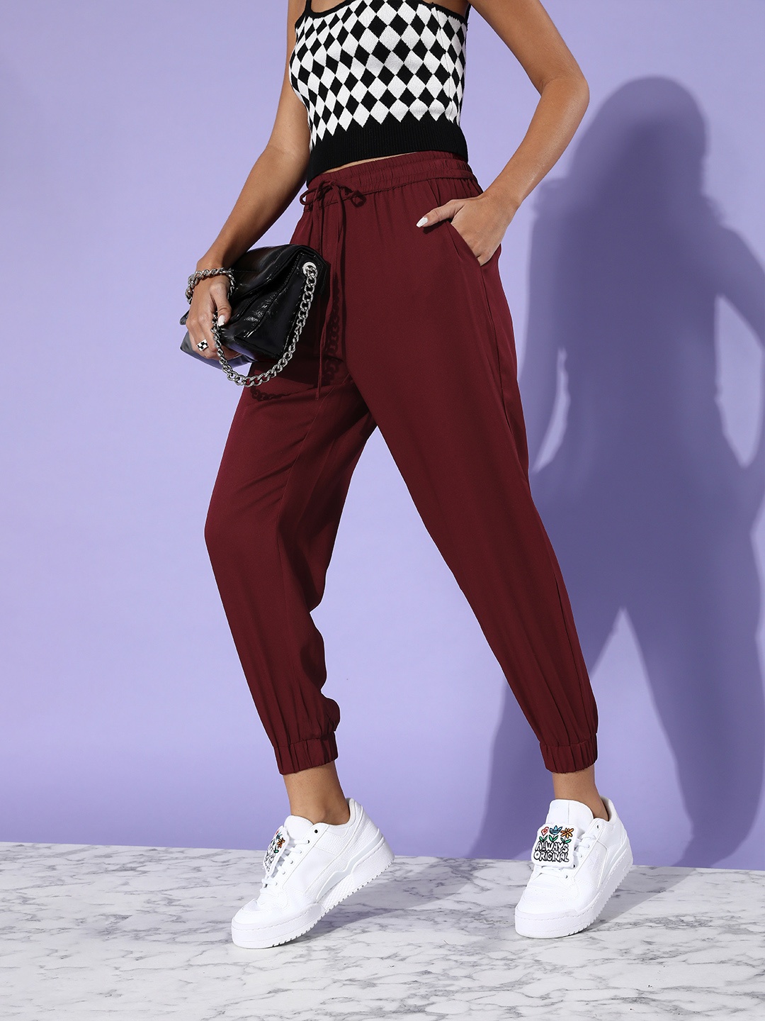 

DressBerry Women Charming Maroon Solid Pleated Form Trousers