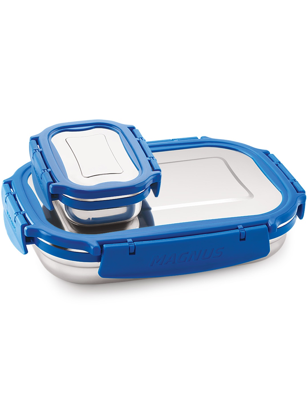 

MAGNUS Silver-Toned & Blue Solid Stainless Steel Dishwasher Safe Lunch Box