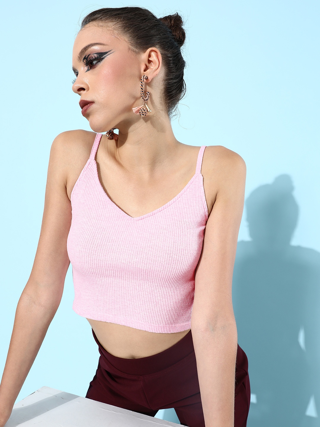 

DressBerry Women Pretty Pink Self-Design Bra Top and Vest