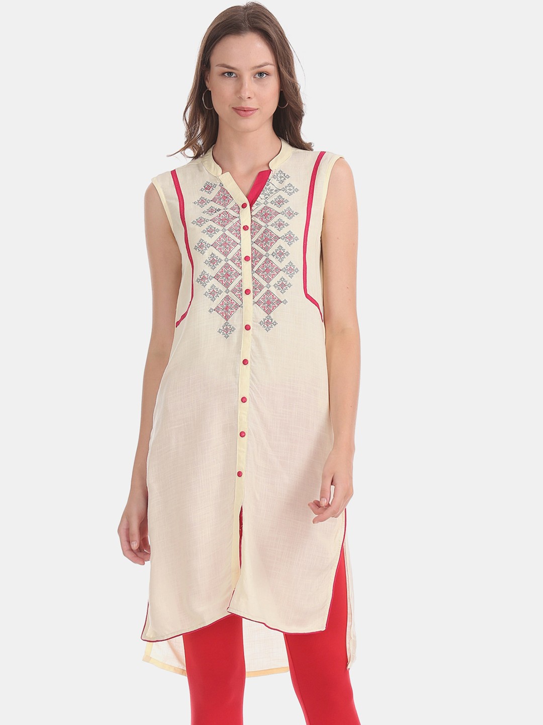 

Karigari Women Cream-Coloured Ethnic Motifs Embroidered Kurta