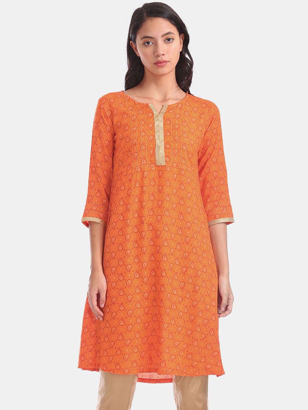 

Karigari Women Orange Ethnic Motifs Kurta