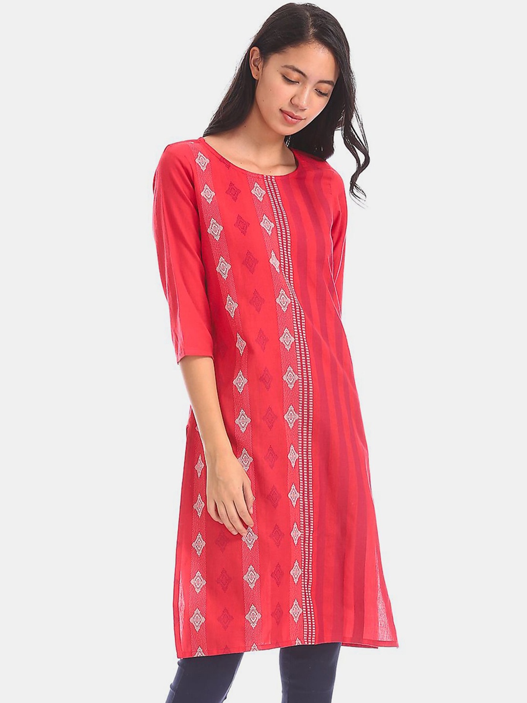 

Karigari Women Pink Ethnic Motifs Printed Cotton Kurta