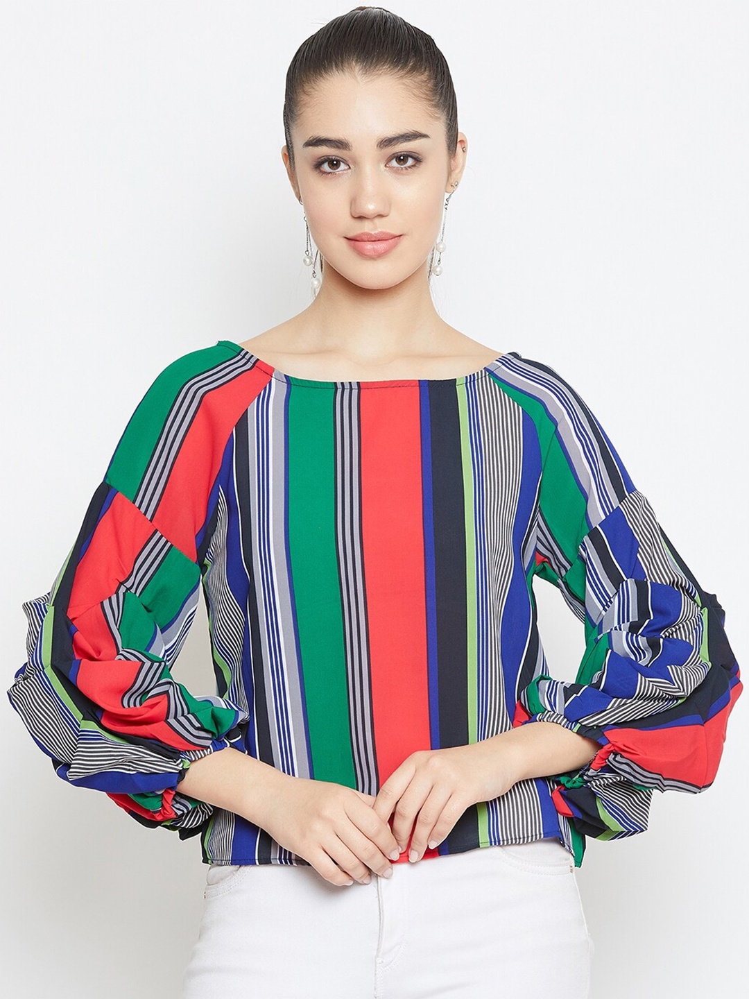 

PURYS Multicoloured Striped Crepe Regular Top, Multi