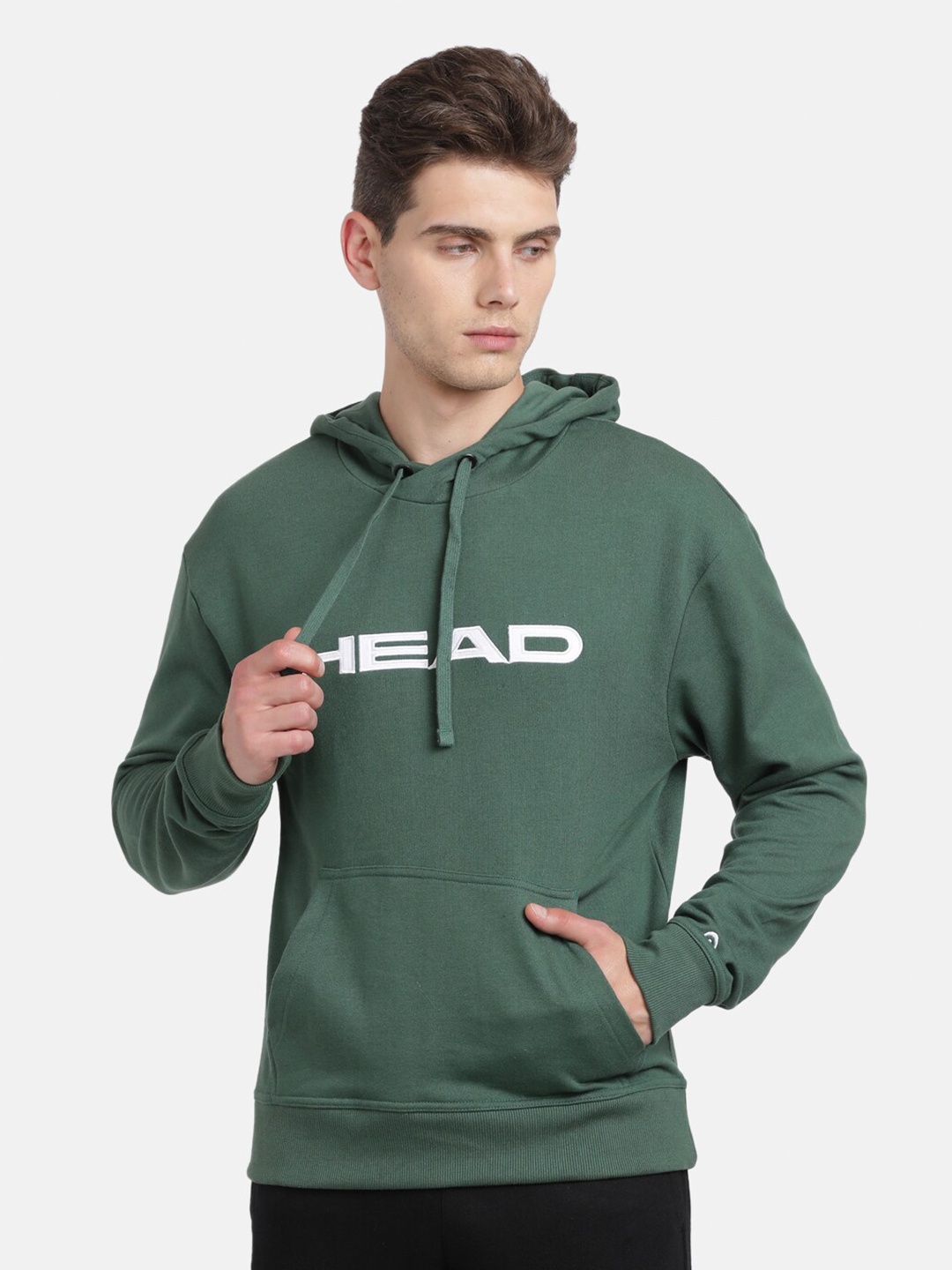 

Head Men Green Printed Hooded Sweatshirt